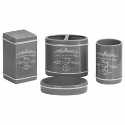 Buy โ๏ธ HOME BASICS Paris Ceramic Bath Accessory Set, Gray, 4 Piece Set ๐