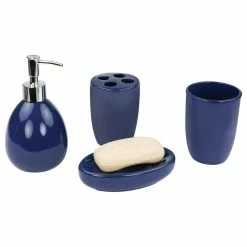 New 🛒 HOME BASICS 4-Piece Bath Accessory Set, Navy ⭐