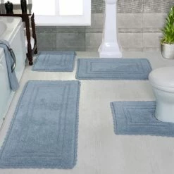 Best reviews of 🎁 Home Weavers Inc. Casual Elegence Collection - Reversible 4 Piece Bath Rug Set, Machine Wash, Blue 💯