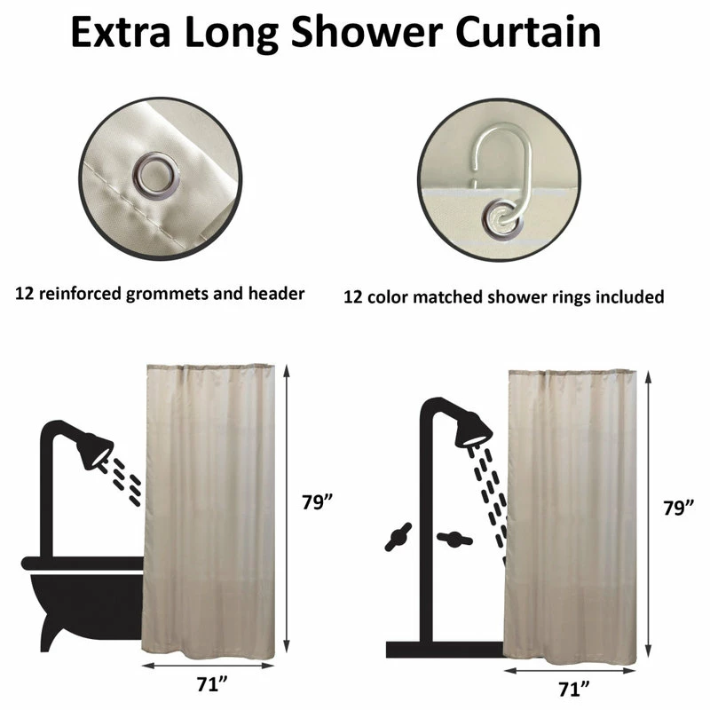Wholesale π EVIDECO Extra Long Shower Curtain Polyester 12 Rings 79L X 71W, Taupe π - Image 3