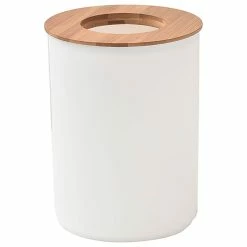 Coupon ❤️ EVIDECO White Bathroom Trash Can PADANG Bamboo Top 1.3 Gal- 5 Liters 🤩