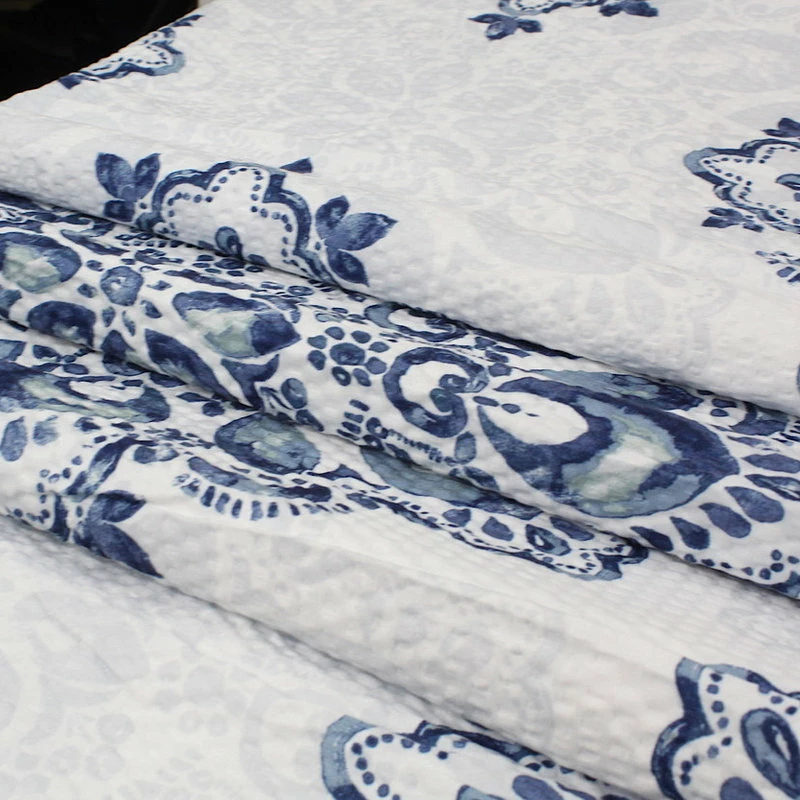 Promo ๐ VCNY Home Navy Blue White Fabric Shower Curtain: Floral Medallion Damask Design โญ - Image 4