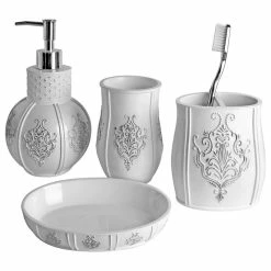 Outlet ✔️ Creative Scents Vintage White 4-Piece Bath Accessory Set 😉