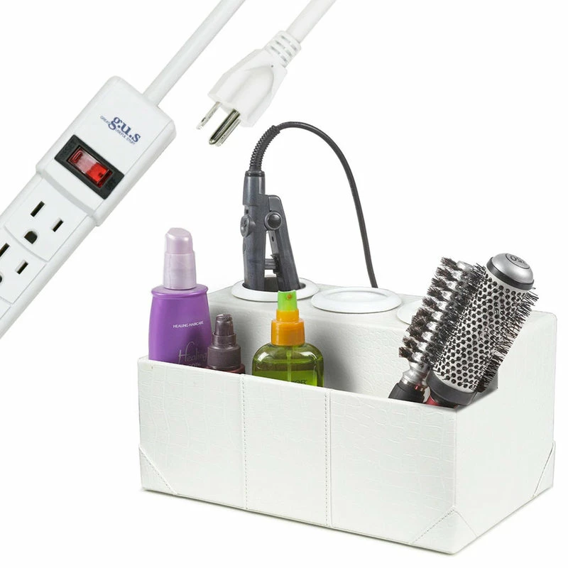 Promo 🔥 Great Useful Stuff White Crocodile Leatherette Hair Styling Station, With Power 🌟
