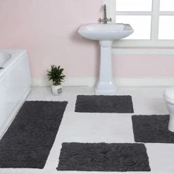 Budget 🎉 Home Weavers Inc. Bellflower 4-Piece Bath Rug 17"x24" 21"x34" 20"x20" 21"x54", Grey 🧨