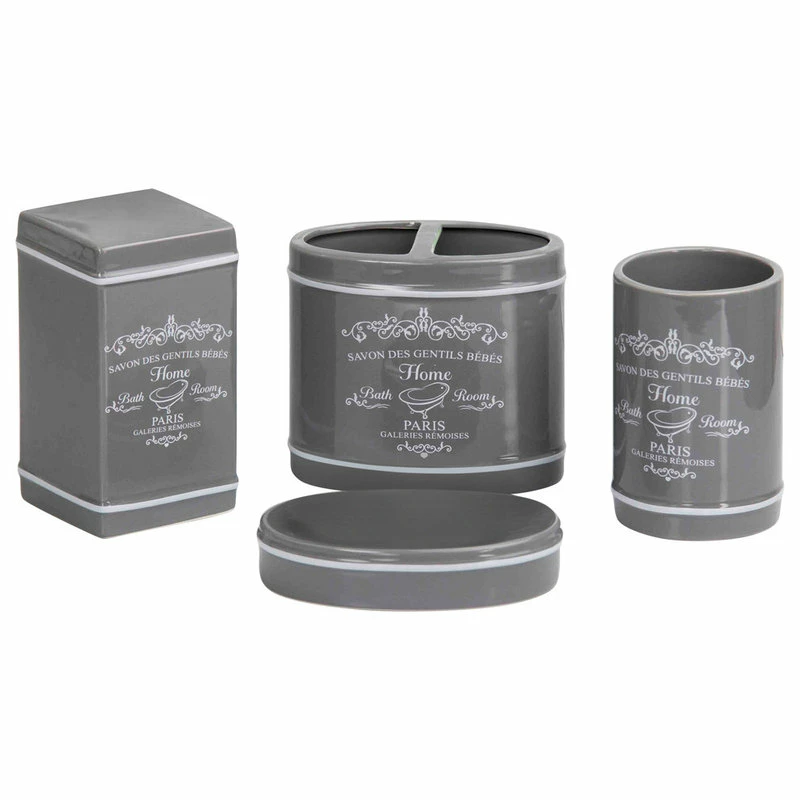 Buy โ๏ธ HOME BASICS Paris Ceramic Bath Accessory Set, Gray, 4 Piece Set ๐ - Image 3