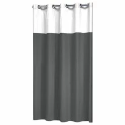 Best Sale 🛒 Extra Long Hookless Shower Curtain 72"x78" Sealskin Doppio, Gray And White 😀