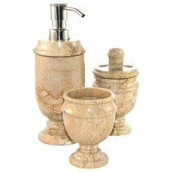 New ✔️ Nature Home Decor Sahara Beige Marble 3-Piece Bathroom Accessories Set Of Siberian Collection 🧨