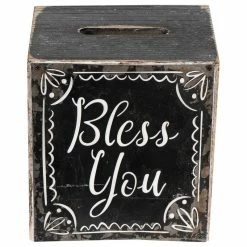 Coupon 😀 CREATIVE CO-OP 2-Sided Tissue Box Cover "Bless You", Black 😉