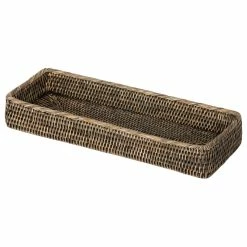 New 🤩 KOUBOO La Jolla Handwoven Elongated Rattan Vanity Tray, Black-Wash 🔔