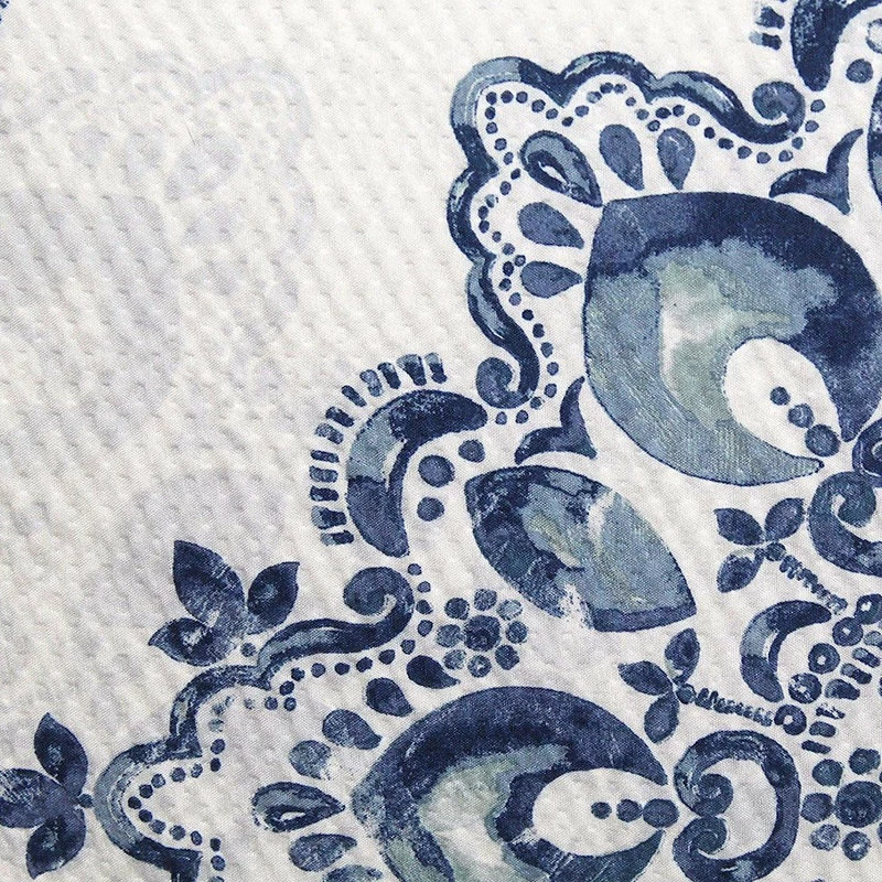 Promo ๐ VCNY Home Navy Blue White Fabric Shower Curtain: Floral Medallion Damask Design โญ - Image 3