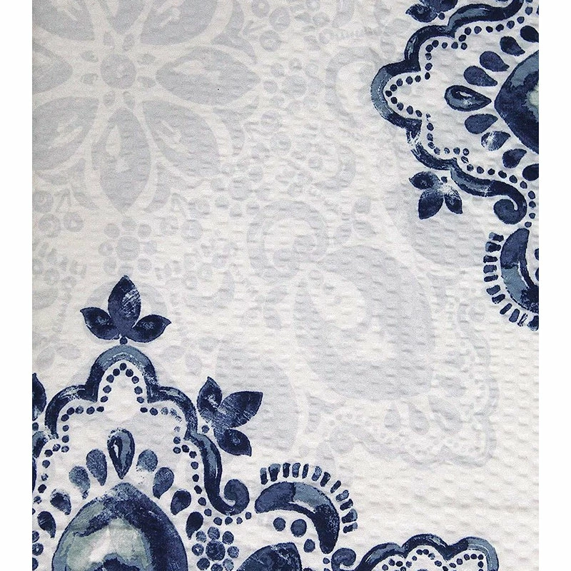 Promo ๐ VCNY Home Navy Blue White Fabric Shower Curtain: Floral Medallion Damask Design โญ - Image 2