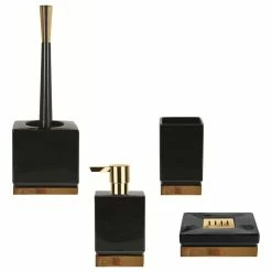 New ⭐ 4-Piece Bathroom Accessories Set Spirella Roma Black And Gold Stoneware 🌟