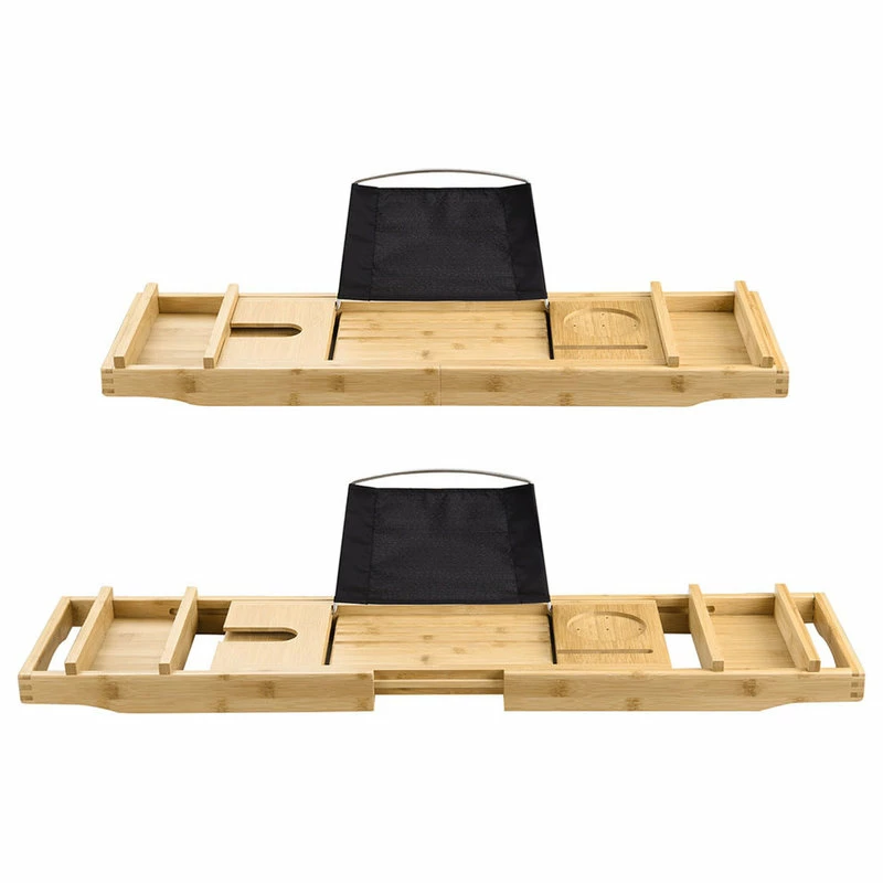 Outlet ๐ Yescom Extendable Bamboo Bathtub Caddy Tray Tablet Slot Glass Tablet Holder Relaxing ๐ - Image 2