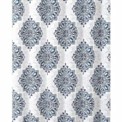 Promo 😉 VCNY Home Navy Blue White Fabric Shower Curtain: Floral Medallion Damask Design ⭐