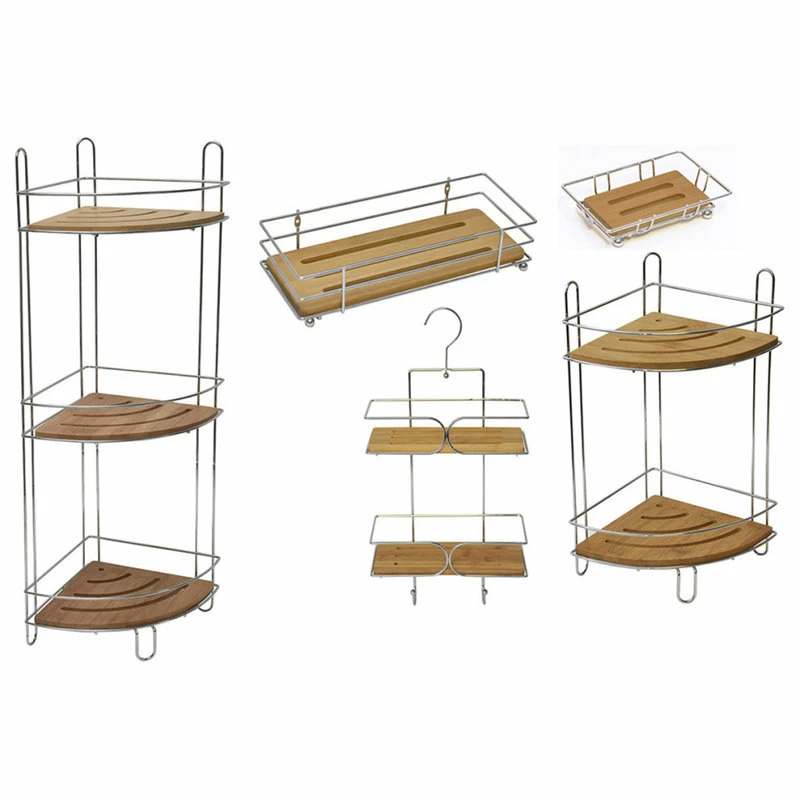 Budget 🎁 EVIDECO Free Standing Metal Wire Corner Shower Caddy With 3 Bamboo Shelves Color Brown 😀 - Image 3