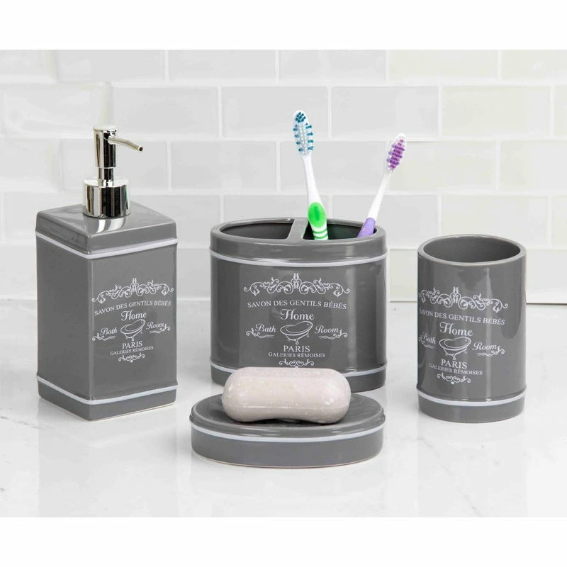 Buy โ๏ธ HOME BASICS Paris Ceramic Bath Accessory Set, Gray, 4 Piece Set ๐ - Image 4