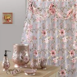 Flash Sale ⌛ Daniels 7 Piece Melrose Shower Curtain And Resin Accessory Set, Rose Pink 👏