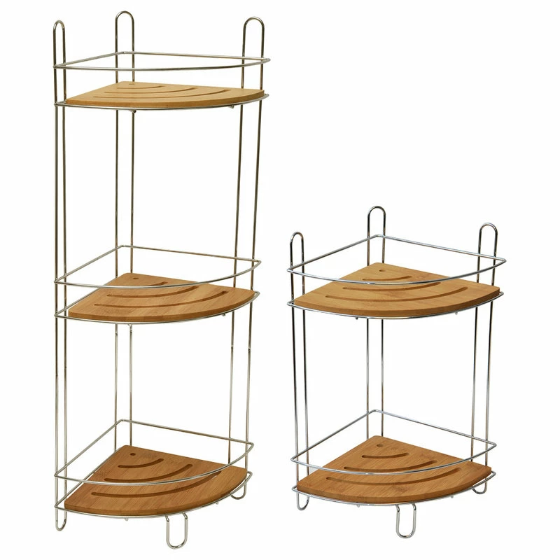 Budget 🎁 EVIDECO Free Standing Metal Wire Corner Shower Caddy With 3 Bamboo Shelves Color Brown 😀 - Image 2