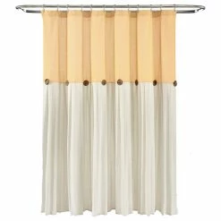 Outlet 💯 Lush Decor Linen Button Shower Curtain, Yellow/White 🎁