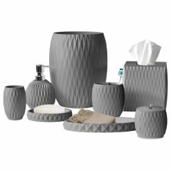 Outlet 🛒 TATARA Resin Bath Accessory Set For Vanity Countertops 8 Piece Luxury Ensemble, Grey 🥰