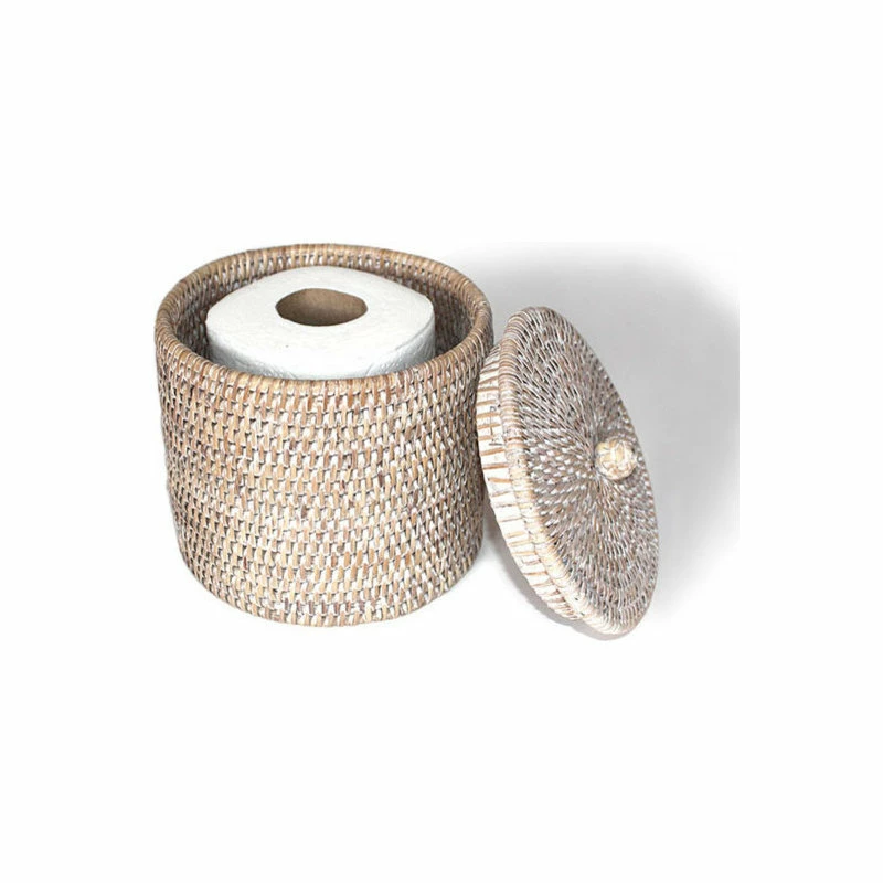 Outlet 🛒 Matahari Incorporated White Wash Rattan Toilet Paper Holder Basket, Set Of 2 🎁 - Image 3