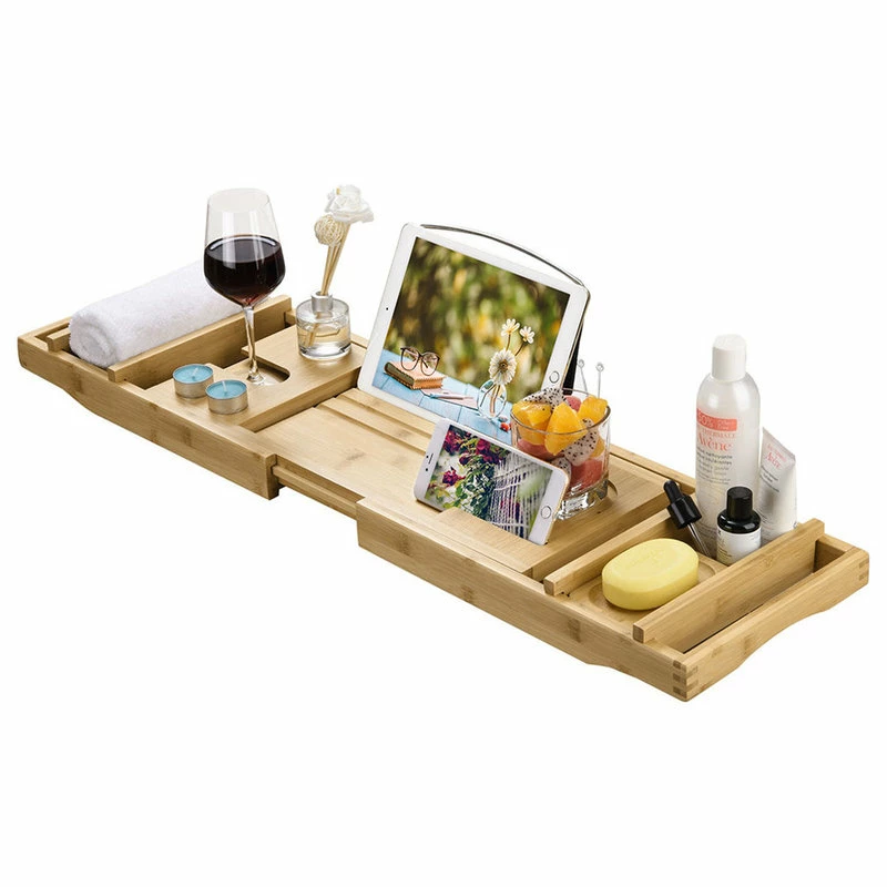 Outlet ๐ Yescom Extendable Bamboo Bathtub Caddy Tray Tablet Slot Glass Tablet Holder Relaxing ๐ - Image 4