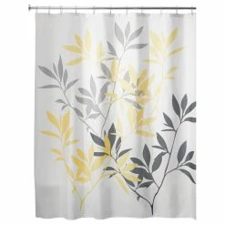 Discount 🎉 IDesign Leaves Fabric Shower Curtain, 72"x72", Yellow And Gray 🧨