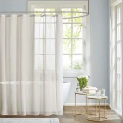 Cheapest 🎁 Olliix Madison Park Sheer Shower Curtain With White Finish MP70-5783 ⌛