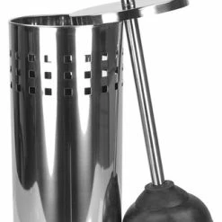 Hot Sale ❤️ Home Basics Silver Stainless Steel Toilet Plunger And Holder 🤩
