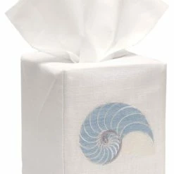 Promo ✨ Jacaranda Living Linen Tissue Box Cover, Striped Nautilus Duck Egg Blue ⭐