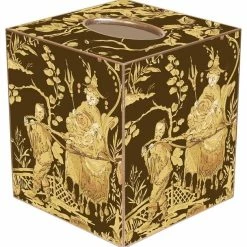Outlet 🎁 Marye-Kelley TB346-Brown & Gold Asian Toile Tissue Box Cover ⌛