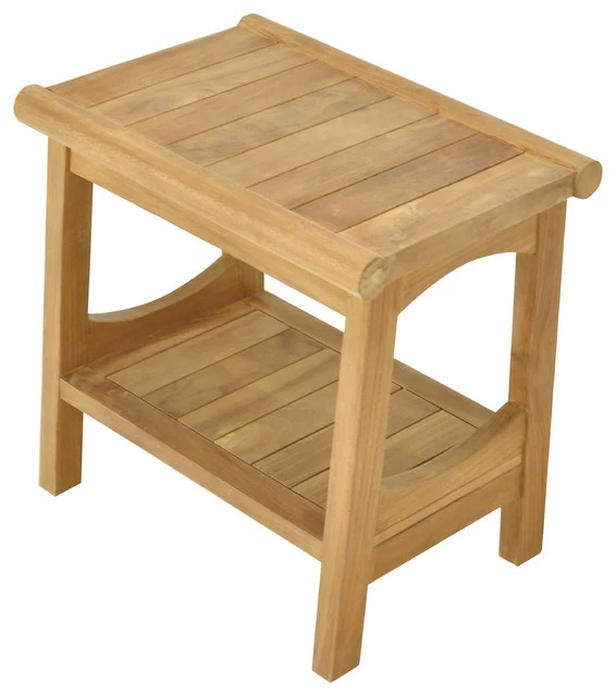 New ๐ฅ Teak Deals Outdoor Teak Patio Perth Shower Spa Bench With Bottom Shelf, Small: 18" X 13" X โ