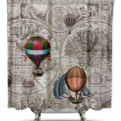 Promo 💯 Shower Curtain HQ Hot Air Balloon Steampunk Shower Curtain By Catherine Holcombe, Standard Size ⭐