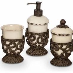Cheap 😀 Geson Company Cream Ceramic Three-Piece Vanity Set With Acanthus Leaf Metal Bases 🛒